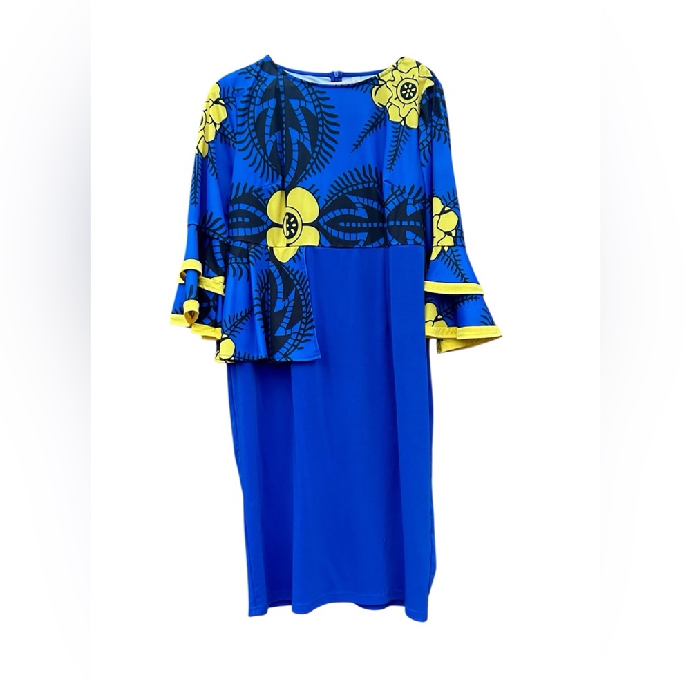 Hawaiian Dress Blue Yellow Flowers Women’s Size XL Tropical